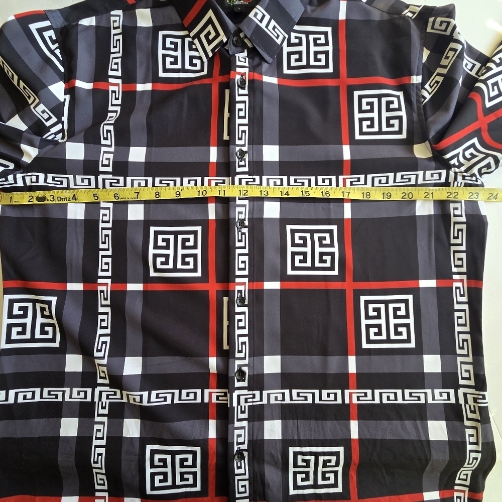 Men's Black and Red Geometric Pattern Shirt - Picture 5 of 9